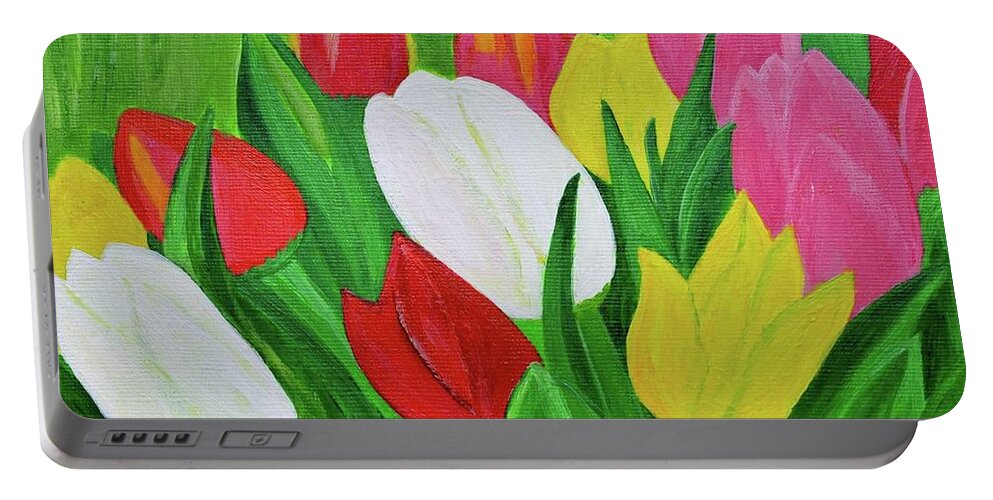 Tulips Portable Battery Charger featuring the painting Tulips 2 by Magdalena Frohnsdorff