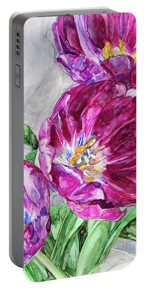 Yupo Portable Battery Charger featuring the painting Tulips From a Friend II by Vicki Baun Barry
