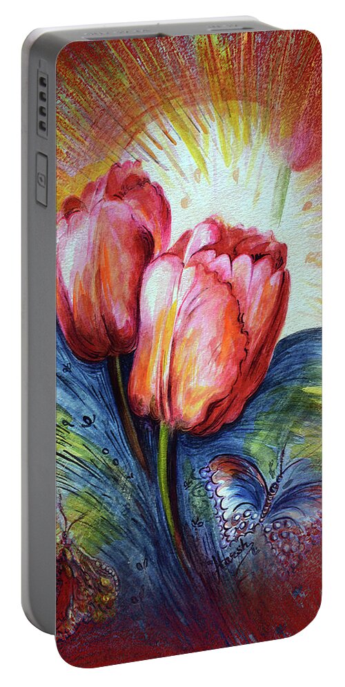Tulips Portable Battery Charger featuring the painting Tulips by Harsh Malik