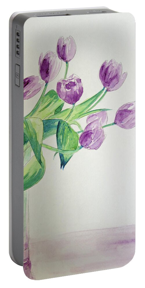 Flowers Portable Battery Charger featuring the painting Tulips in Purple by Julie Lueders 