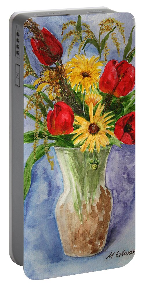 Tulips Portable Battery Charger featuring the painting Tulips in vase by Marna Edwards Flavell