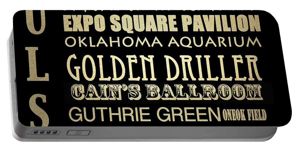 Tulsa Portable Battery Charger featuring the digital art Tulsa Oklahoma Famous Landmarks by Patricia Lintner