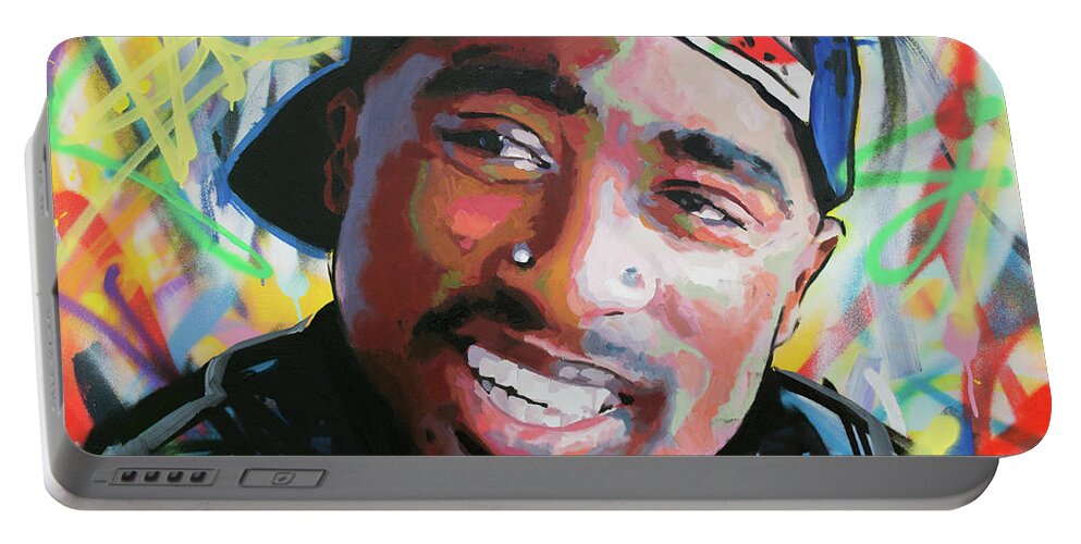 Tupac Portable Battery Charger featuring the painting Tupac Portrait by Richard Day
