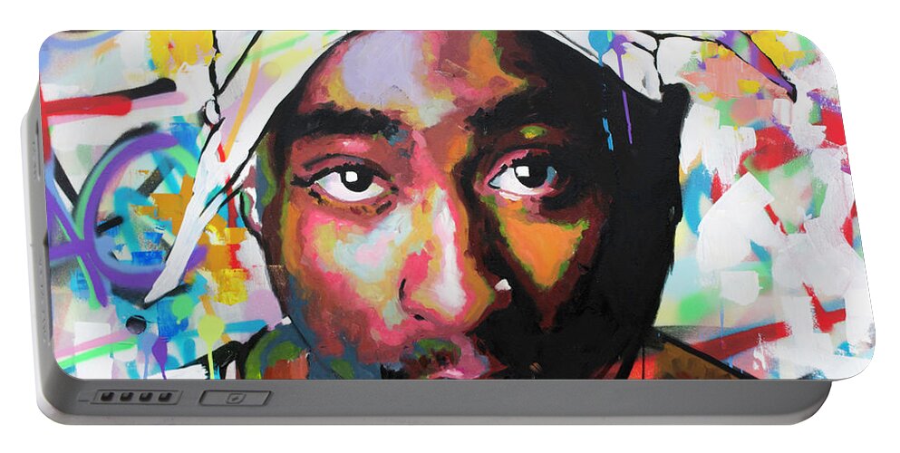 Tupac Portable Battery Charger featuring the painting Tupac Shakur II by Richard Day