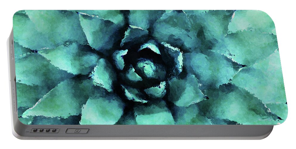 Succulent Portable Battery Charger featuring the digital art Turquoise Succulent Plant by Phil Perkins