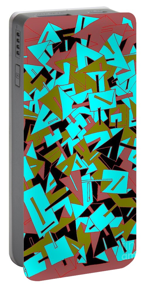 Abstract Geometric Art Portable Battery Charger featuring the painting Turquoise Tumble by Nancy Kane Chapman