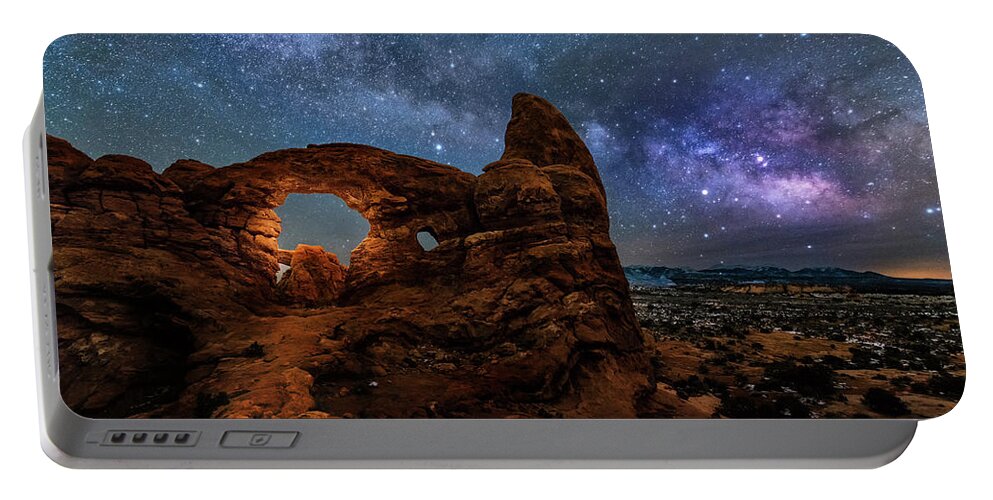 Turret Arch Portable Battery Charger featuring the photograph Turret Arch Under the Milky Way by Michael Ash