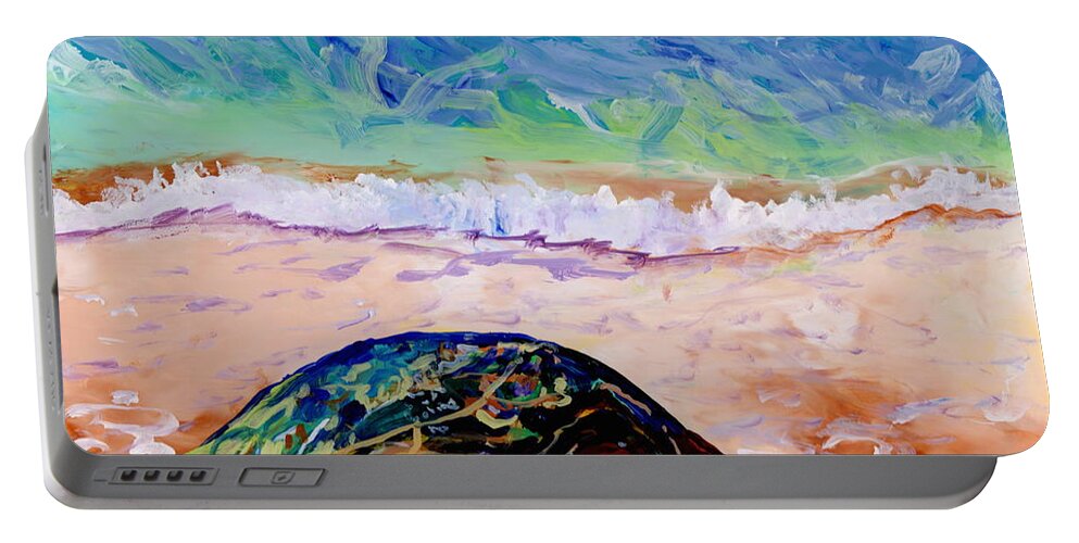 Sea Turtle Portable Battery Charger featuring the painting Turtle at Poipu Beach 9 by Marionette Taboniar