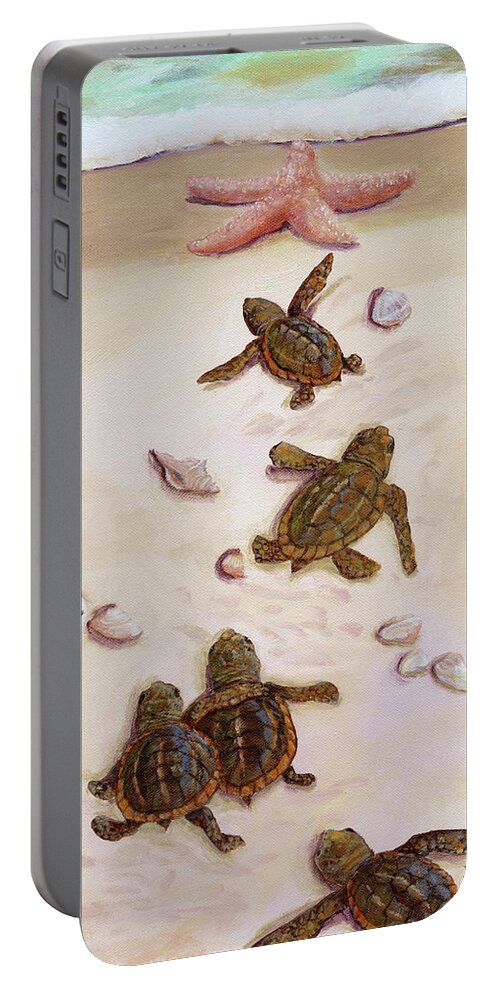 Sea Turtles Portable Battery Charger featuring the painting Turtle Christmas Tree by Donna Tucker