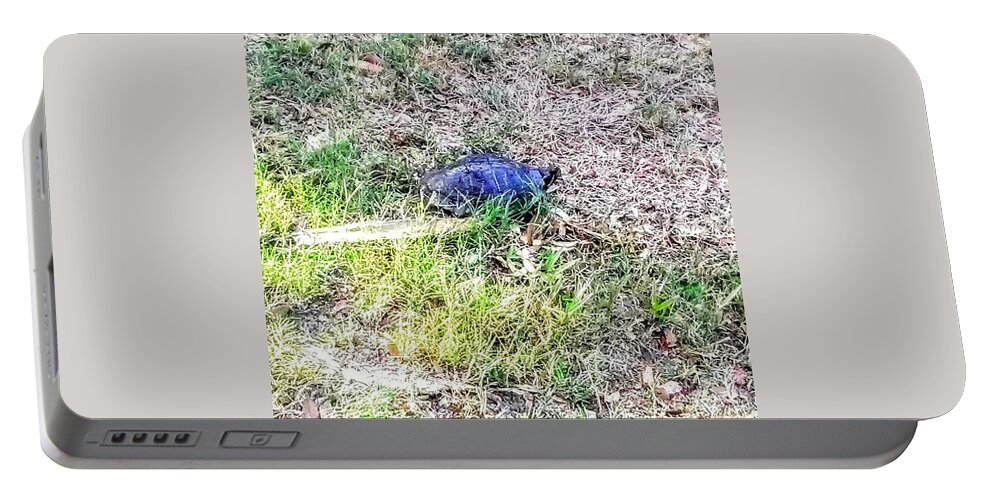 Turtle Portable Battery Charger featuring the photograph Turtle Crossing by Suzanne Berthier
