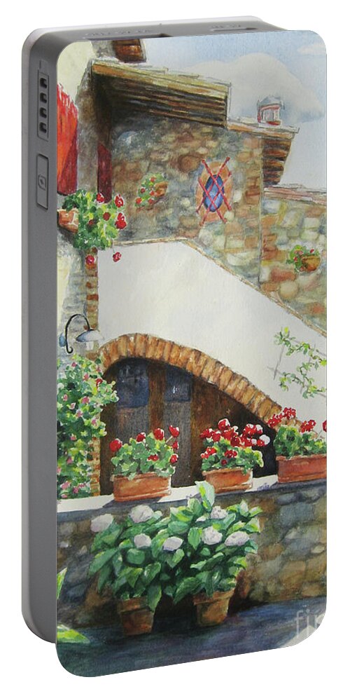 Nancy Charbeneau Portable Battery Charger featuring the painting Tuscan Courtyard by Nancy Charbeneau
