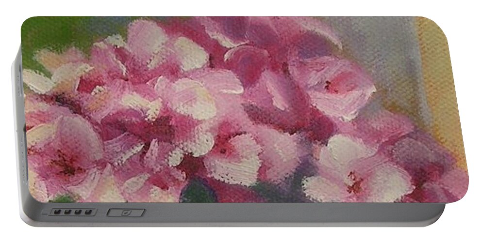 Still Life Portable Battery Charger featuring the painting Tuscan Flower pot oil painting by Chris Hobel