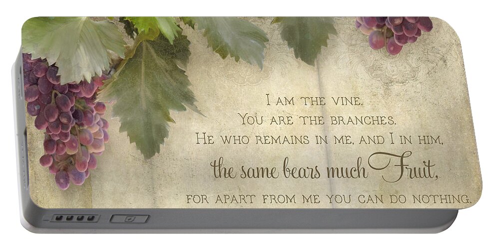 Tuscan Portable Battery Charger featuring the painting Tuscan Vineyard - Rustic Wood Fence Scripture by Audrey Jeanne Roberts