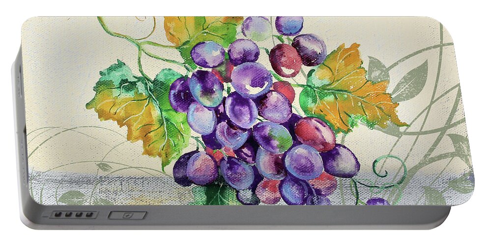 Grapes Portable Battery Charger featuring the painting Tutti Fruiti Grapes by Jean Plout