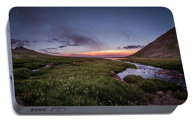 American West Portable Battery Charger featuring the photograph Twilight Alpine Stream by Chris Bordeleau