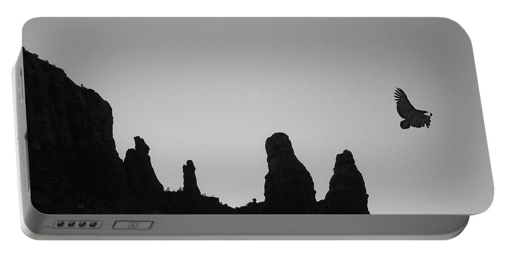 Condor Portable Battery Charger featuring the photograph Twilight Flight BW by David Gordon