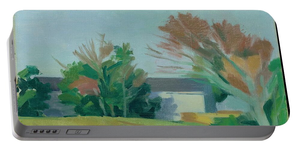  Portable Battery Charger featuring the painting Twin Maples, Block Island, RI by Sperry Andrews