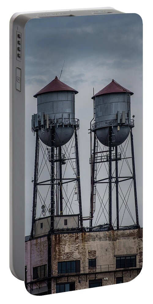 Twin Water Towers Portable Battery Charger featuring the photograph Twin Water Towers by Paul Freidlund