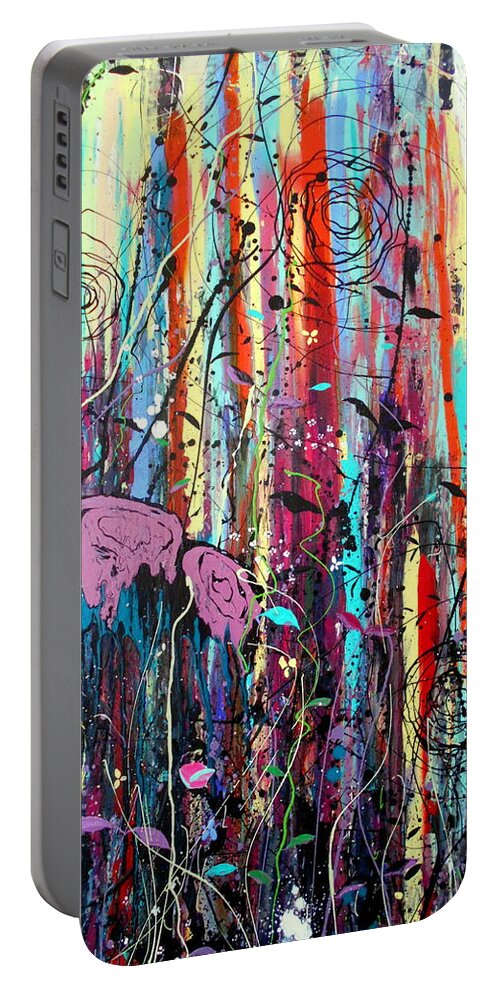Large Paintings Portable Battery Charger featuring the painting Twisted Urban Kinky Roses Detail by Angie Wright