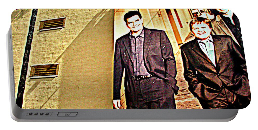 Los Angeles Portable Battery Charger featuring the photograph TWO and a half MEN by De La Rosa Concert Photography