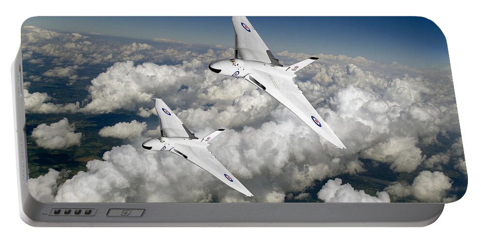 Avro Vulcan Portable Battery Charger featuring the photograph Two Avro Vulcan B1 nuclear bombers by Gary Eason