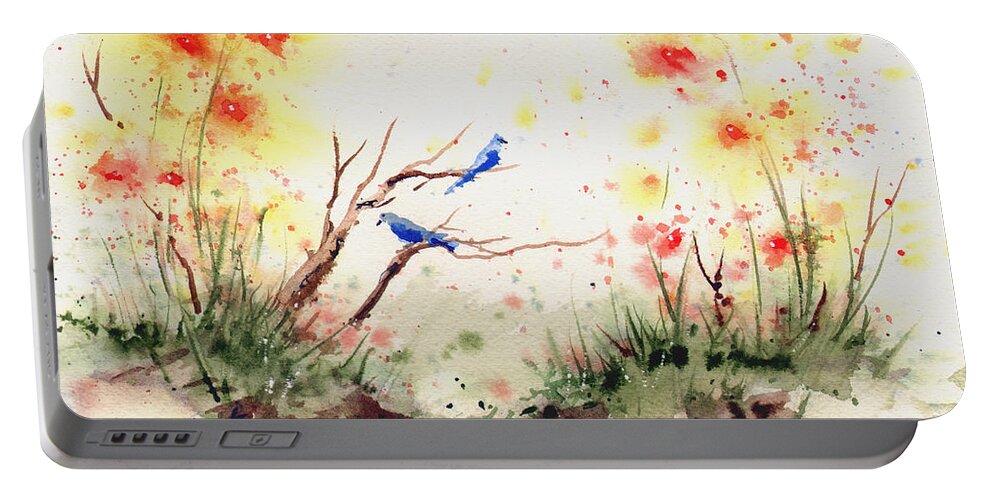 Bluebird Portable Battery Charger featuring the painting Two Bluebirds by Sam Sidders