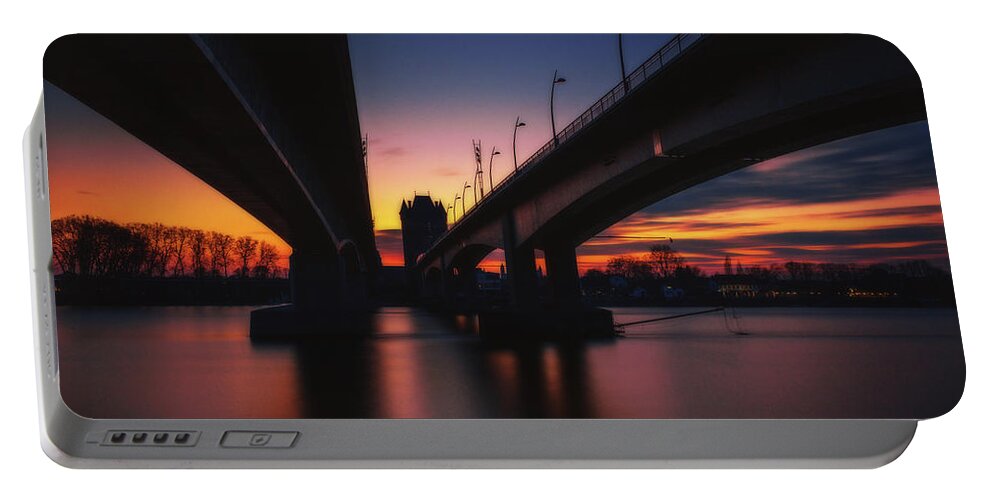 Nibelungenbrücke Portable Battery Charger featuring the photograph Two Bridges by Marc Braner