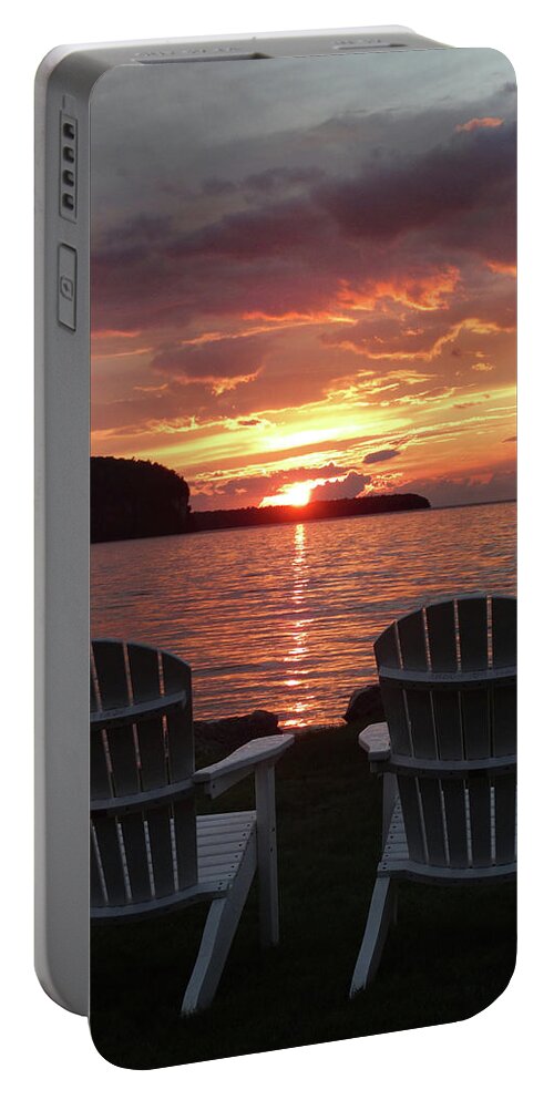 Two Portable Battery Charger featuring the photograph Two Chair Sunset by David T Wilkinson