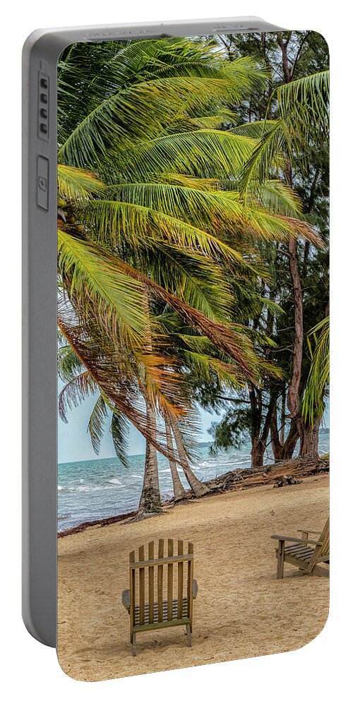 Belize Portable Battery Charger featuring the photograph Two Chairs in Belize by Cheryl Strahl