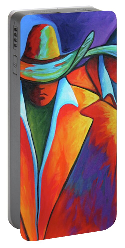 Nature Portable Battery Charger featuring the painting Two Cowboys by Lance Headlee