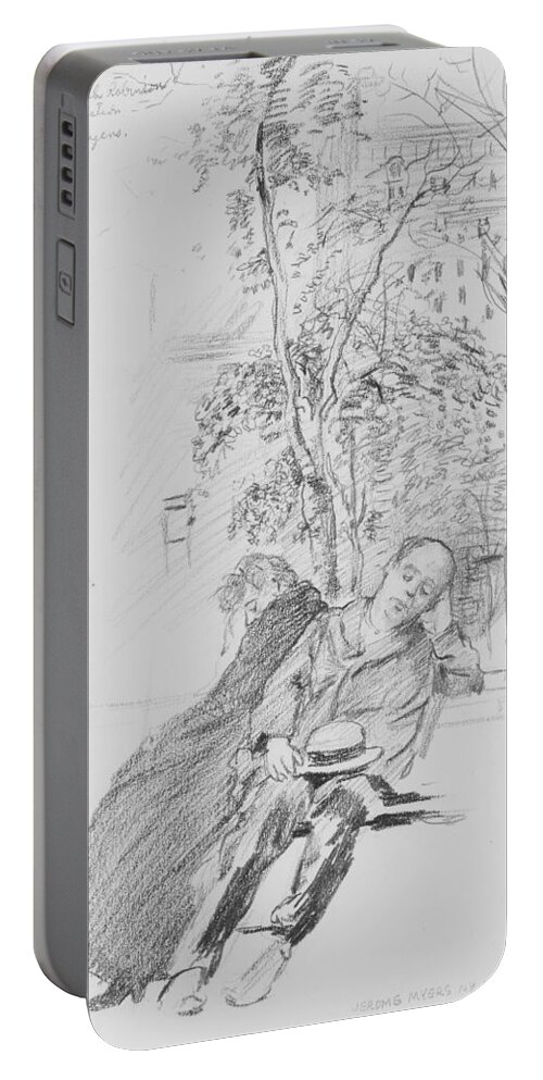 American Art Portable Battery Charger featuring the drawing Two Figures in a Park by Jerome Myers