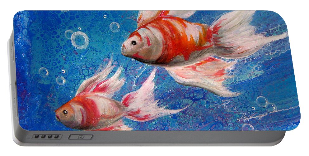 Fish Portable Battery Charger featuring the painting Two little Fishies by Bella Apollonia