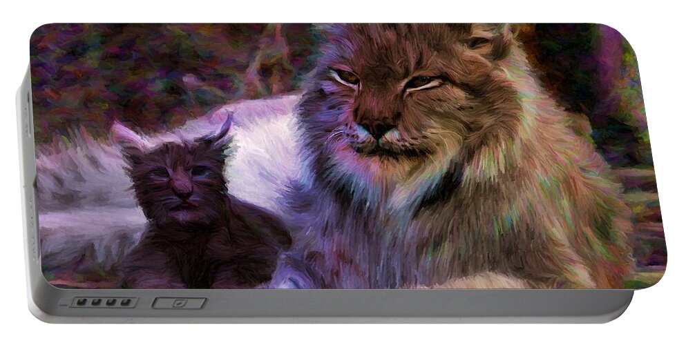 Lynx Portable Battery Charger featuring the digital art Two Lynxes by Caito Junqueira