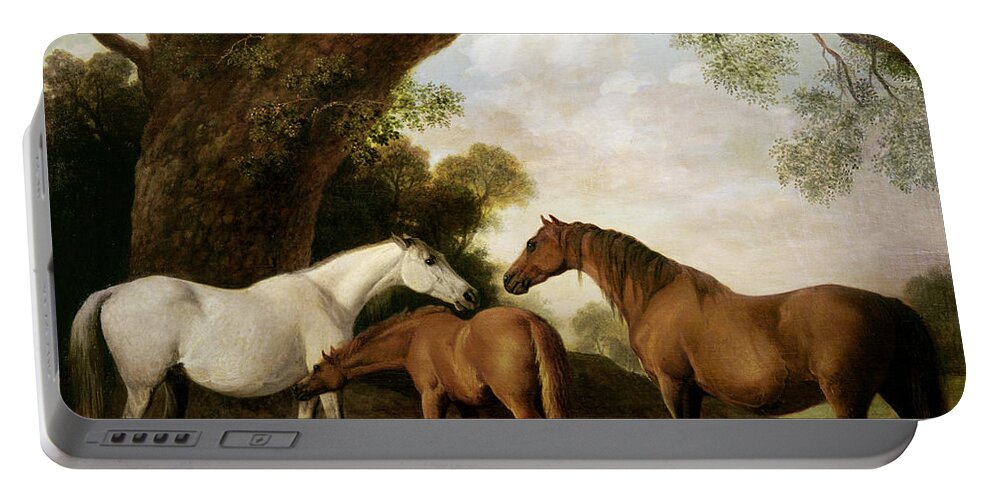 Two Portable Battery Charger featuring the painting Two Mares and a Foal by George Stubbs
