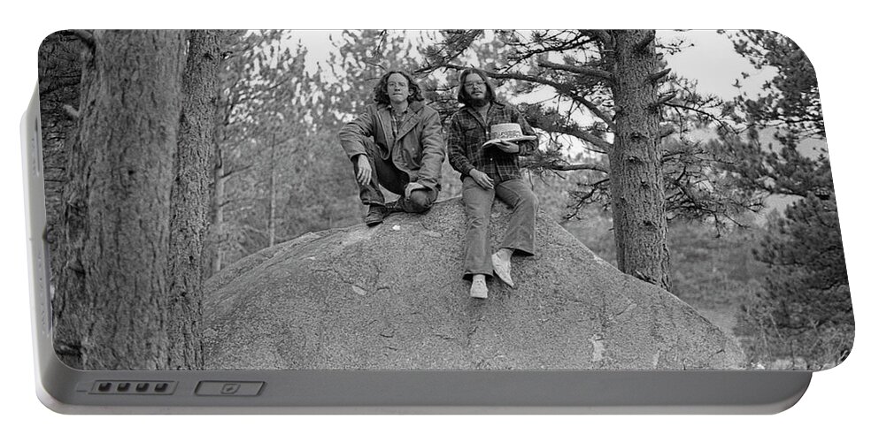 American West Portable Battery Charger featuring the photograph Two Men on a Boulder in the American West, 1972 by Jeremy Butler