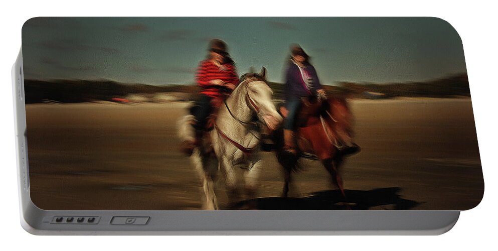 Horses Portable Battery Charger featuring the photograph Two on the Road by Aleksander Rotner