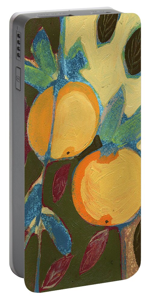 Orange Portable Battery Charger featuring the painting Two Oranges by Jennifer Lommers