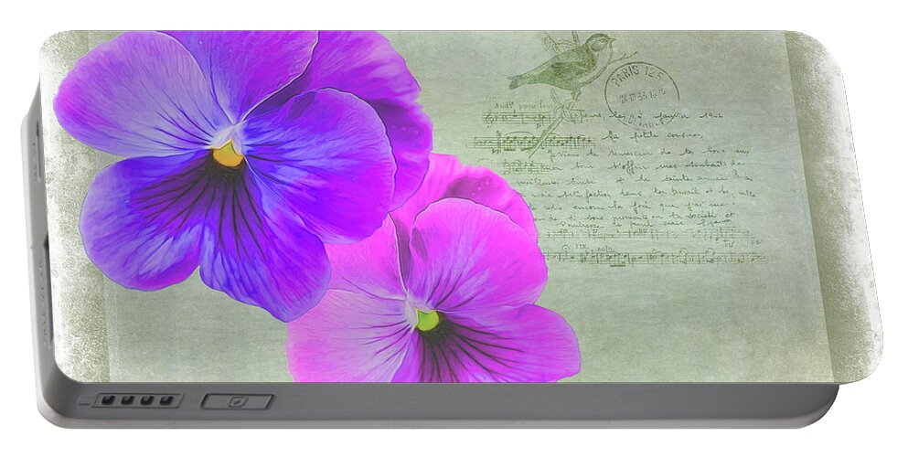 Pink Portable Battery Charger featuring the photograph Two Pansies by Cathy Kovarik
