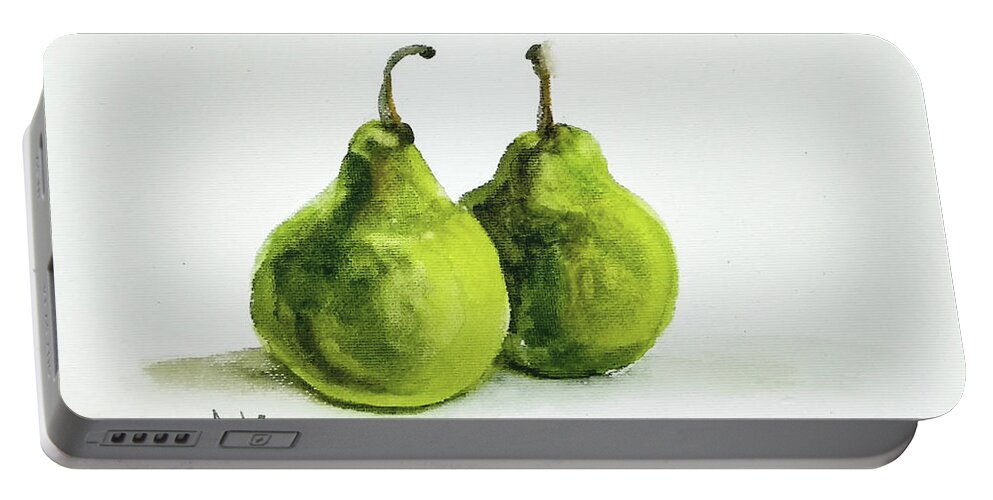 Pears Portable Battery Charger featuring the painting Two pears by Asha Sudhaker Shenoy