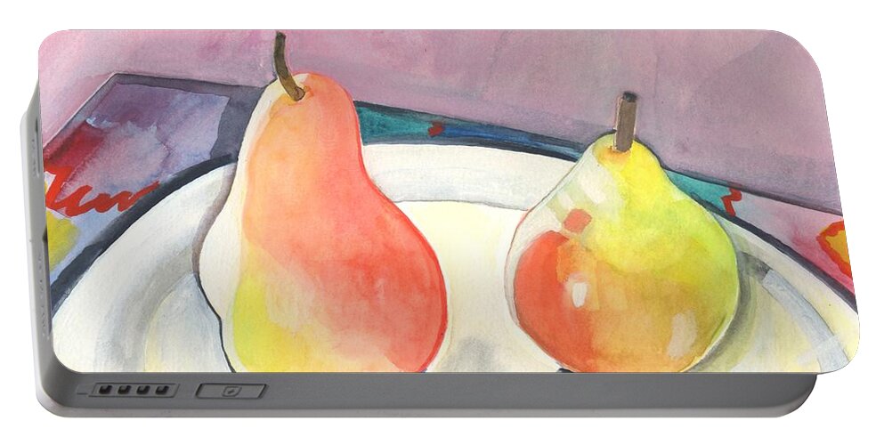Pear Portable Battery Charger featuring the painting Two Pears by Helena Tiainen
