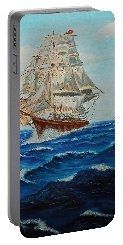 Ship Portable Battery Charger featuring the painting Two Ships Sailing by Quwatha Valentine