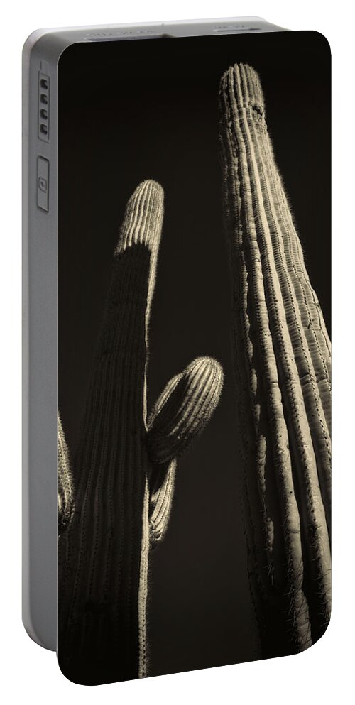 Arizona Portable Battery Charger featuring the photograph Two Tall Saguaros by Roger Passman