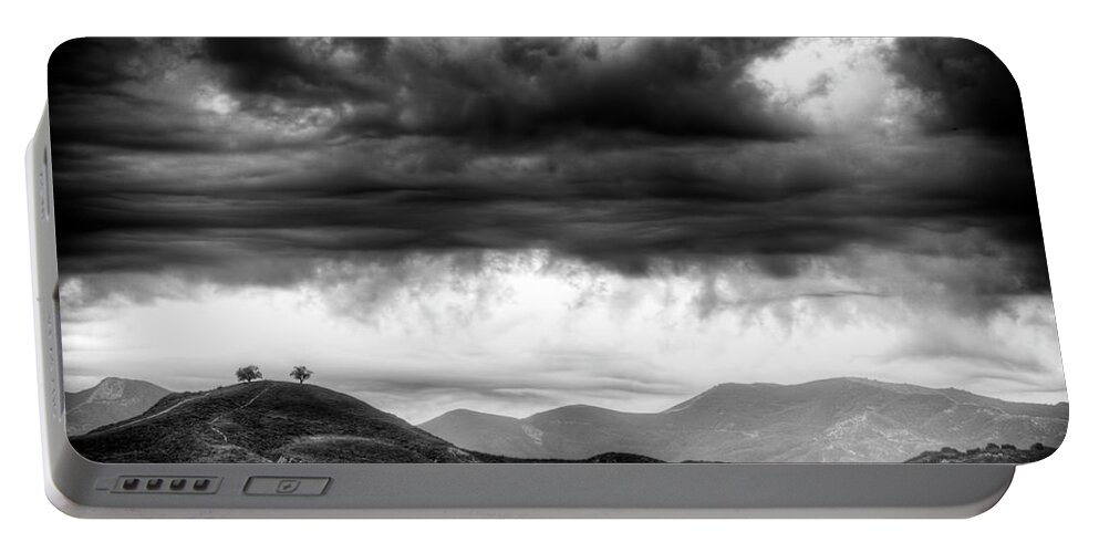 Trees Mountain Storm Clouds Portable Battery Charger featuring the photograph Two Trees Ventura by Wendell Ward