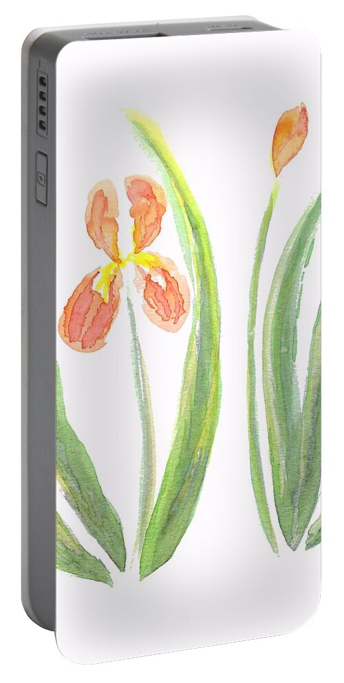 Art Portable Battery Charger featuring the painting Two Iris II watercolor by Delynn Addams