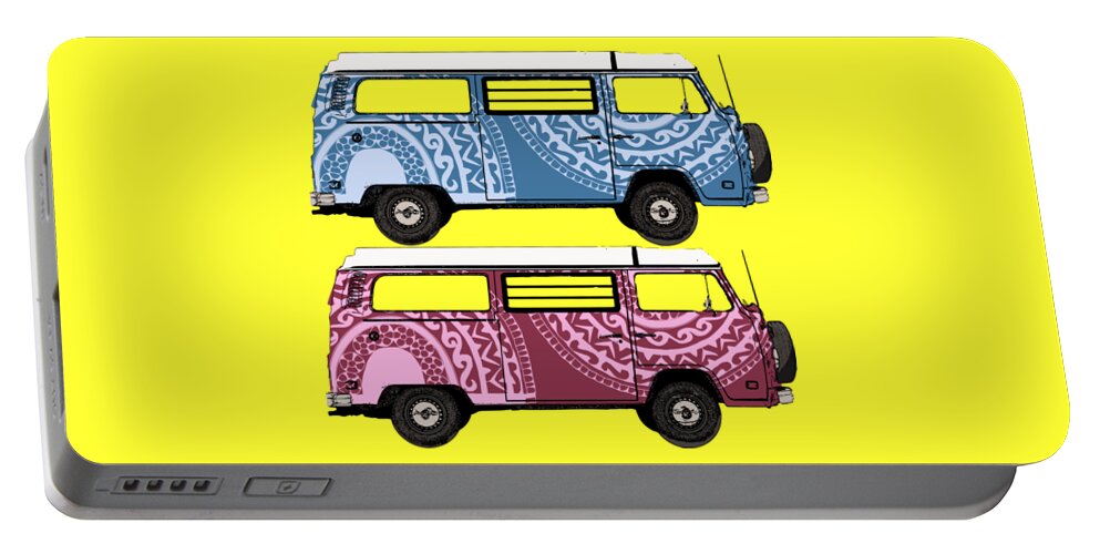 Two Portable Battery Charger featuring the digital art Two VW Vans by Piotr Dulski