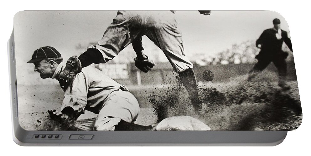 Detroit Tigers Portable Battery Charger featuring the photograph Ty Cobb gets a Triple by Jon Neidert