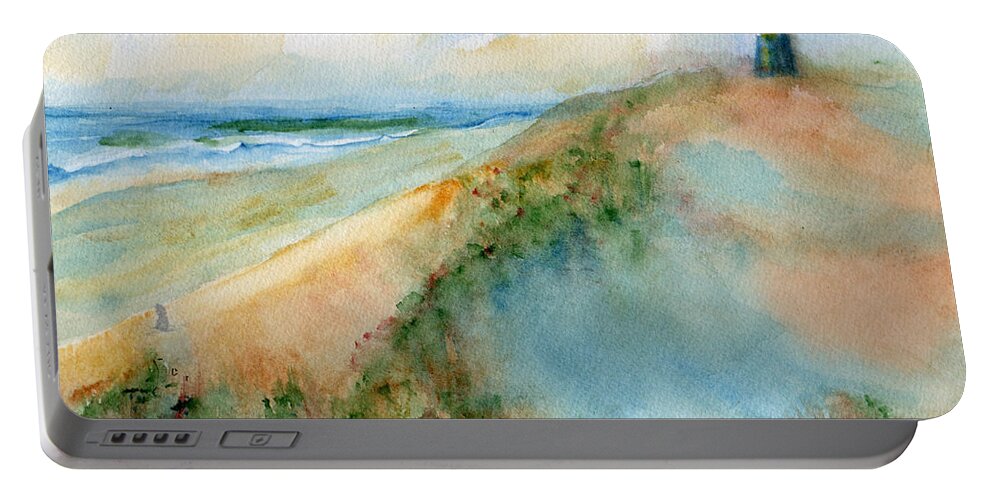 Tybee Portable Battery Charger featuring the painting Tybee Dunes and Lighthouse by Doris Blessington