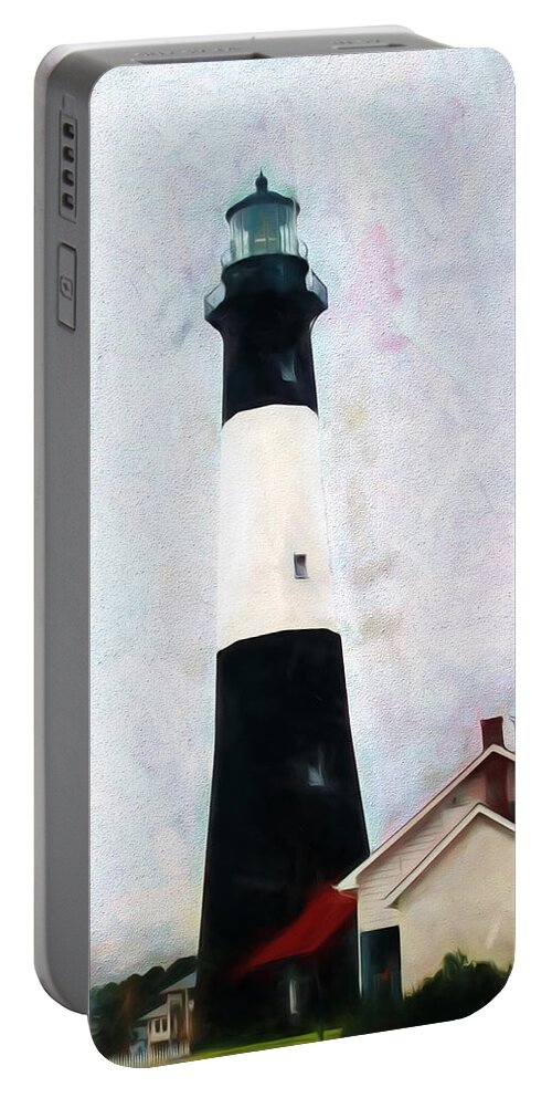 Tybee Lighthouse Portable Battery Charger featuring the painting Tybee Lighthouse - Coastal by Barry Jones