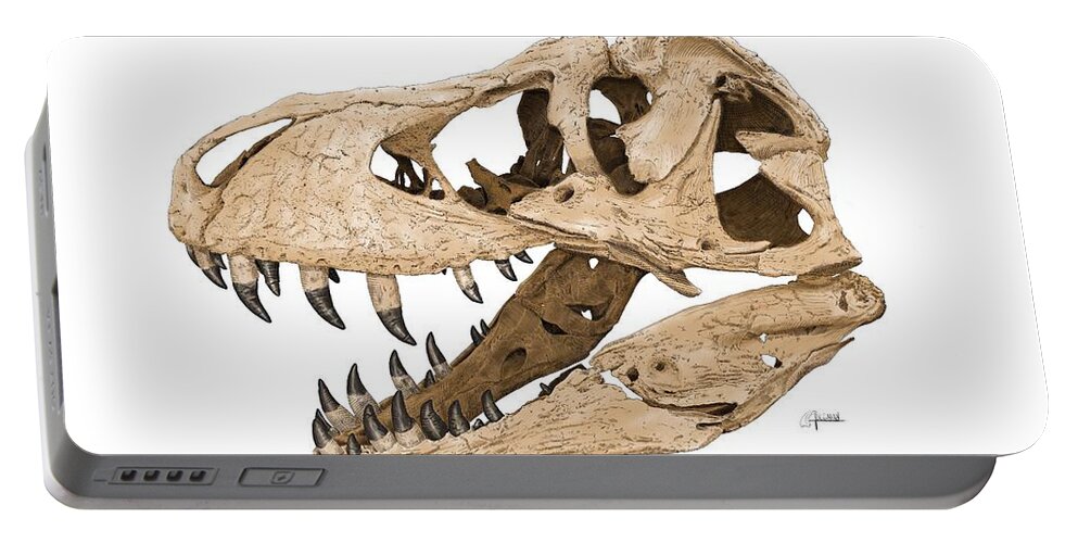 Tyrannosaur Portable Battery Charger featuring the digital art Tyrannosaurus Skull by Rick Adleman
