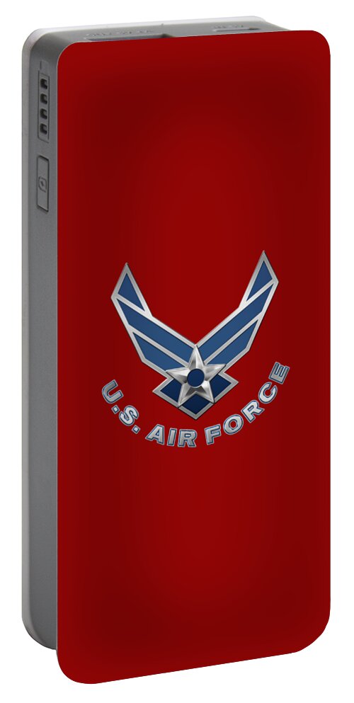 'military Insignia & Heraldry 3d' Collection By Serge Averbukh Portable Battery Charger featuring the digital art U. S. Air Force - U S A F Logo on Red Leather by Serge Averbukh